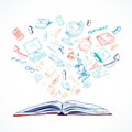 Open book education concept doodle Royalty Free Stock Photo