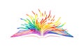 Open Book with Exploding Colorful Knowledge, vector design Generative AI Royalty Free Stock Photo