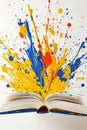 Open Book Exploding with Vibrant Color, Splashing Creativity Learning and Imaginary Concepts Royalty Free Stock Photo