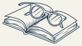 Open Book with Eyeglasses, Reading and Learning, Knowledge Concept, vector design Generative AI Royalty Free Stock Photo