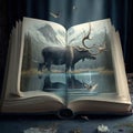 Open book with fairtytale fantasy world of literature, generative ai Royalty Free Stock Photo