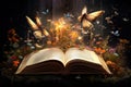 Open book with fairy tale castle and flying birds. 3d rendering, AI Generated Royalty Free Stock Photo