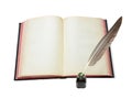 Open book and feather in the inkwell Royalty Free Stock Photo