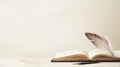 An open book with a feather quill pen on a white background. The book is brown and old. The pages are yellowed and the Royalty Free Stock Photo