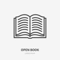 Open book flat line icon. Vector thin sign of diary, library logo. Dictionary, encyclopedia outline illustration Royalty Free Stock Photo