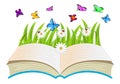 Open book, flowers and butterflies Royalty Free Stock Photo