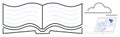 Open book with flowing lines alongside a laptop displaying data visualization beneath a cloud Royalty Free Stock Photo