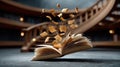 an open book with pages floating in the air, creating a magical and enchanting atmosphere, inviting viewers into a world of imagin Royalty Free Stock Photo