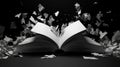 Open Book With Flying Pages On Dark Background Royalty Free Stock Photo