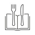 Open Book With Fork And Knife Line Icon Representing Menu And Healthy Dining. Book With Cutlery For Healthy Food And