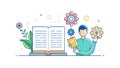 Open Book with Gears and Knowledge Icons, Education Technology Vector, vector design Generative AI Royalty Free Stock Photo