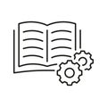 Open Book With Gears Line Icon. Knowledge Engineering, Technical Documentation, And Process Automation Outline Symbol Royalty Free Stock Photo