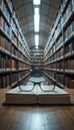 Open book with glasses on a table in a library setting. Perfect for educational content, articles about reading, or Royalty Free Stock Photo