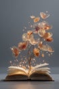 Open book with glowing botanical elements and magical sparkles Royalty Free Stock Photo