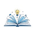 An open book with a glowing light bulb above it, symbolizing knowledge vector design Generative AI Royalty Free Stock Photo