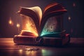 Open book with glowing magic book. Halloween concept.generative ai Royalty Free Stock Photo