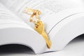 Open book and golden key Royalty Free Stock Photo