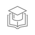 Open book with graduation cap line icon. College, higher education, graduation university symbol Royalty Free Stock Photo