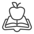 Open book green apple line icon, children book day concept, green apple vector sign on white background, book and apple Royalty Free Stock Photo