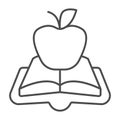 Open book green apple thin line icon, children book day concept, green apple vector sign on white background, book and Royalty Free Stock Photo