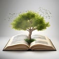 Open book with green grass field and tree Royalty Free Stock Photo