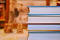 Groups of books blurred background. Back to school concept.