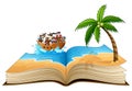 Open book with group of pirate on the beach