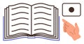 Open Book with Hand Pointing and Button for Interactive Learning Concept Royalty Free Stock Photo