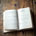 Open Book with Handwritten Text on a Wooden Table Royalty Free Stock Photo
