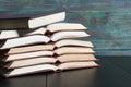 Open book hardback on Stack books Royalty Free Stock Photo