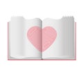 Open book with heart. Valentine for intellectuals. Greeting card, symbol of love and romance. Royalty Free Stock Photo