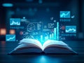 Open Book with Holographic Data Charts and Graphs Royalty Free Stock Photo