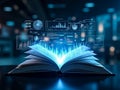 Open Book with Holographic Data Charts and Graphs Royalty Free Stock Photo