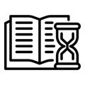 Open book and hourglass icon, outline style Royalty Free Stock Photo