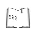 Open book icon for blind people. Simple linear image of a book with a bookmark. Isolated vector on white background. Royalty Free Stock Photo