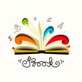 Open book icon with colorful pages and letters isolated Royalty Free Stock Photo