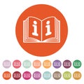 The open book icon. Manual and tutorial, instruction, encyclopedia symbol. Flat