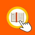 Open book icon. Reading, library concept. Hand Mouse Cursor Clicks the Button Royalty Free Stock Photo