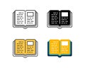 open book icon vector design in 4 style line, glyph, duotone, and flat