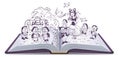 Open book illustration. Fairy tale Snow White and 7 Dwarfs