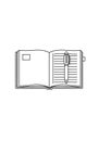 Open book illustration with lined pages and a pen centrally placed on the right page. Royalty Free Stock Photo
