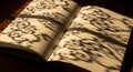 Open Book with Intricate Shadow Patterns Cast by Decorative Ironwork Royalty Free Stock Photo