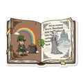 Open Book with Irish Folklore Scenes Leprechaun Pot of Gold Rainbow Banshee Royalty Free Stock Photo