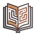 Open Book with Labyrinth Design: Knowledge, Education, and Problem Solving Concept Royalty Free Stock Photo