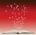 Open book with letters Royalty Free Stock Photo