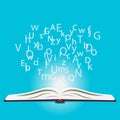 Open book and letters. The concept of study and education. Vector. Royalty Free Stock Photo