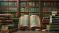 The open book in library.AI generated image Royalty Free Stock Photo