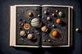 Open book revealing Solar system and universe. Generative AI