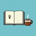 Open book with a light bulb icon on the left page, symbolizing an idea or inspiration, Royalty Free Stock Photo