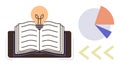 Open Book with Light Bulb and Pie Chart Representing Knowledge and Data Analysis Royalty Free Stock Photo
